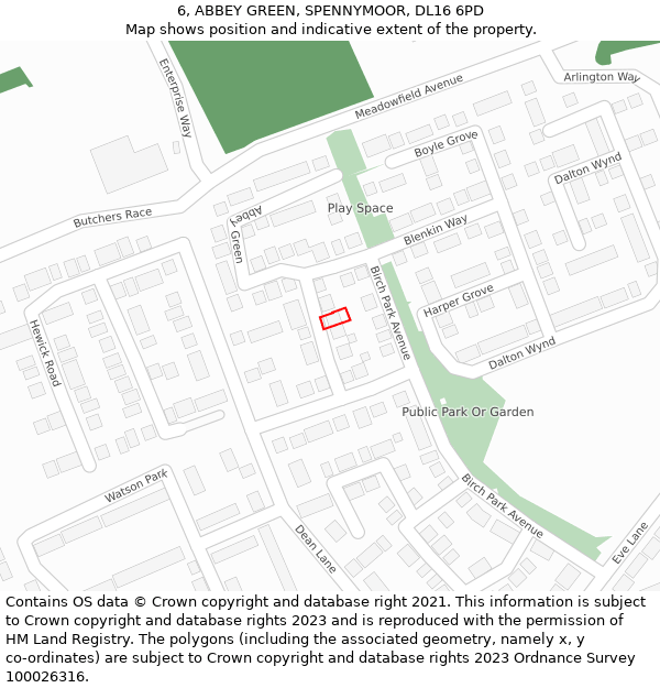 6, ABBEY GREEN, SPENNYMOOR, DL16 6PD: Location map and indicative extent of plot