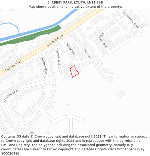 6, ABBEY PARK, LOUTH, LN11 7BB: Location map and indicative extent of plot