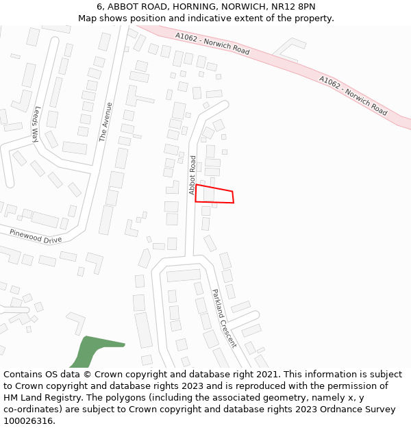 6, ABBOT ROAD, HORNING, NORWICH, NR12 8PN: Location map and indicative extent of plot