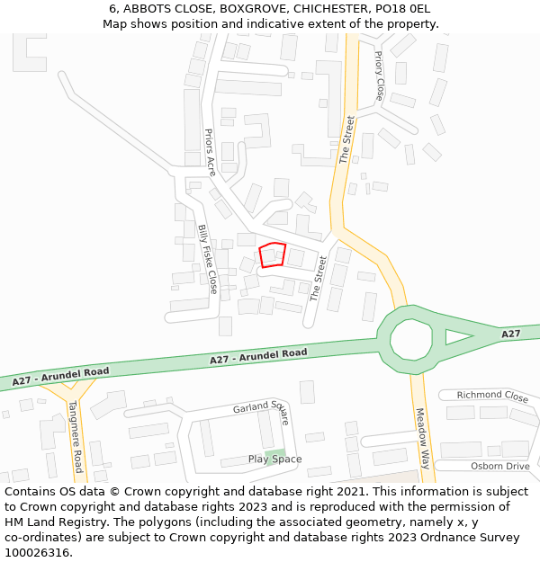 6, ABBOTS CLOSE, BOXGROVE, CHICHESTER, PO18 0EL: Location map and indicative extent of plot