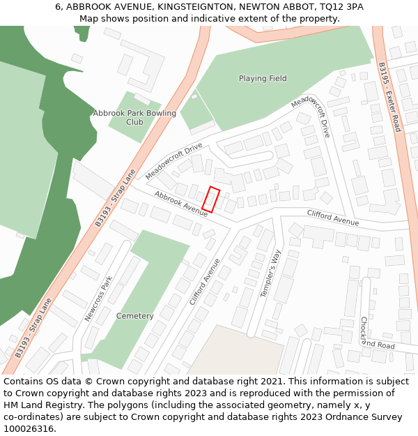 6, ABBROOK AVENUE, KINGSTEIGNTON, NEWTON ABBOT, TQ12 3PA: Location map and indicative extent of plot