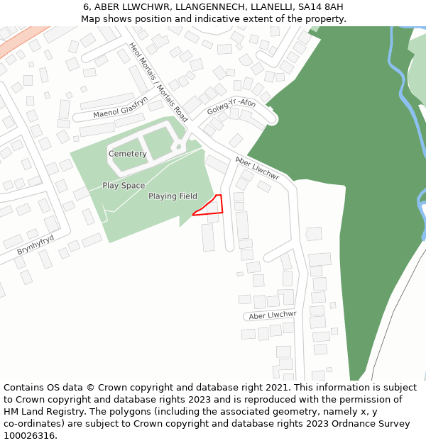 6, ABER LLWCHWR, LLANGENNECH, LLANELLI, SA14 8AH: Location map and indicative extent of plot