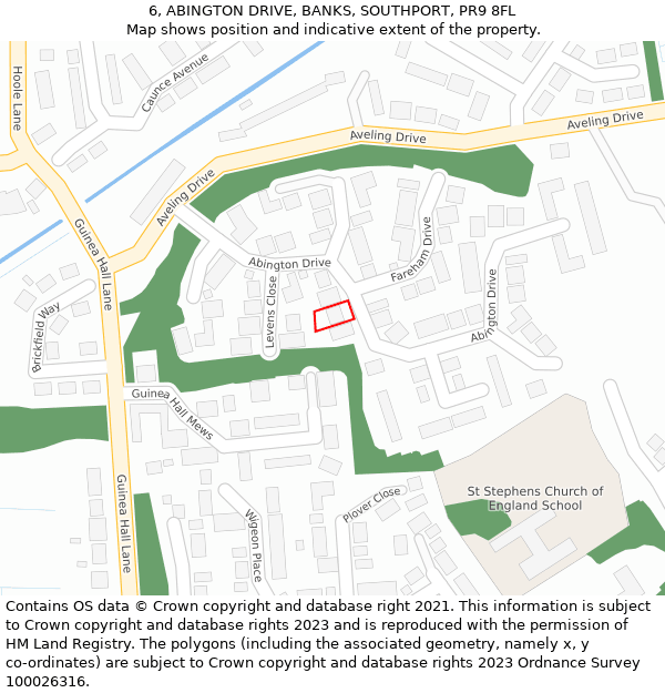 6, ABINGTON DRIVE, BANKS, SOUTHPORT, PR9 8FL: Location map and indicative extent of plot