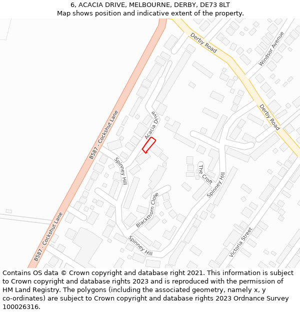 6, ACACIA DRIVE, MELBOURNE, DERBY, DE73 8LT: Location map and indicative extent of plot