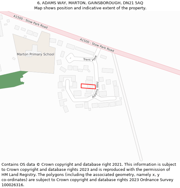 6, ADAMS WAY, MARTON, GAINSBOROUGH, DN21 5AQ: Location map and indicative extent of plot