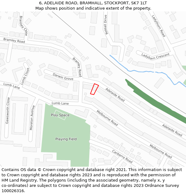 6, ADELAIDE ROAD, BRAMHALL, STOCKPORT, SK7 1LT: Location map and indicative extent of plot