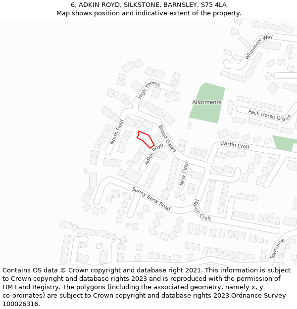 6, ADKIN ROYD, SILKSTONE, BARNSLEY, S75 4LA: Location map and indicative extent of plot