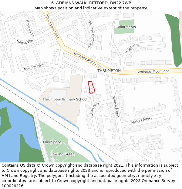 6, ADRIANS WALK, RETFORD, DN22 7WB: Location map and indicative extent of plot