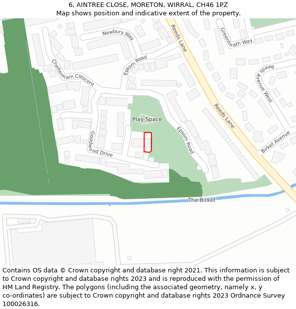 6, AINTREE CLOSE, MORETON, WIRRAL, CH46 1PZ: Location map and indicative extent of plot