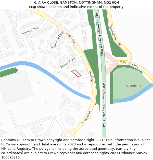 6, AIRA CLOSE, GAMSTON, NOTTINGHAM, NG2 6QH: Location map and indicative extent of plot