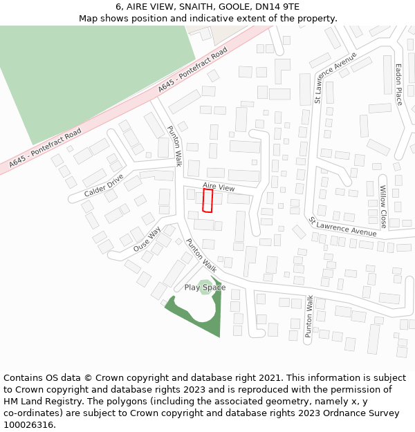 6, AIRE VIEW, SNAITH, GOOLE, DN14 9TE: Location map and indicative extent of plot