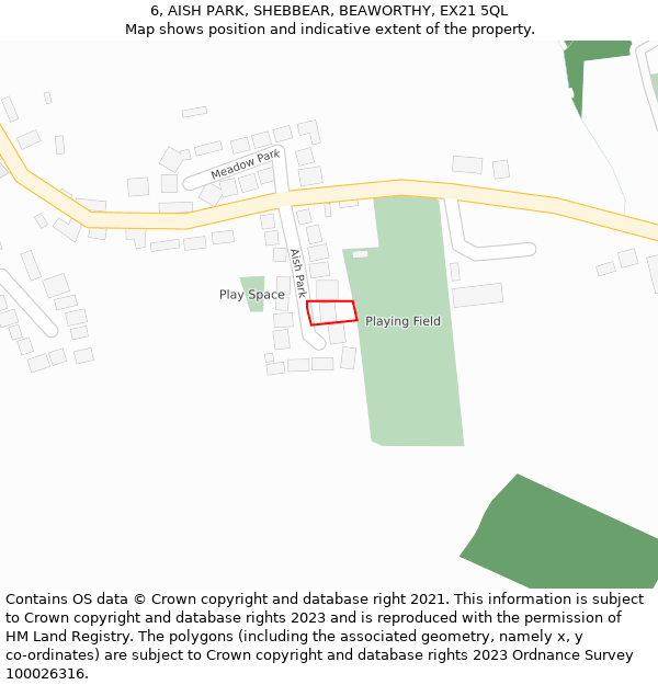 6, AISH PARK, SHEBBEAR, BEAWORTHY, EX21 5QL: Location map and indicative extent of plot