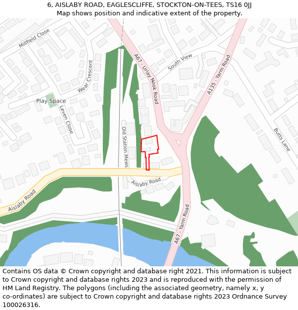 6, AISLABY ROAD, EAGLESCLIFFE, STOCKTON-ON-TEES, TS16 0JJ: Location map and indicative extent of plot