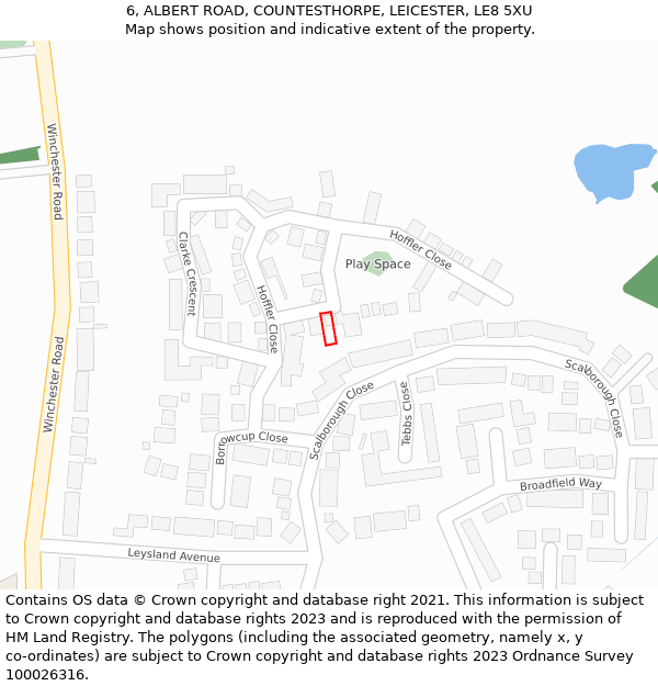 6, ALBERT ROAD, COUNTESTHORPE, LEICESTER, LE8 5XU: Location map and indicative extent of plot