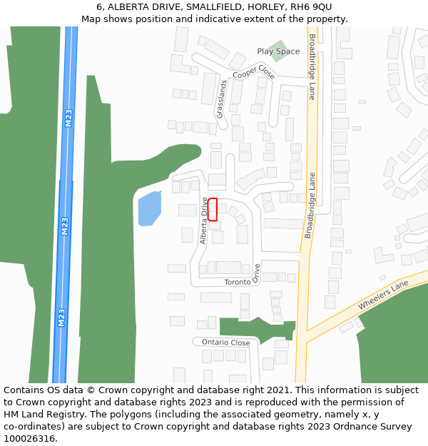 6, ALBERTA DRIVE, SMALLFIELD, HORLEY, RH6 9QU: Location map and indicative extent of plot