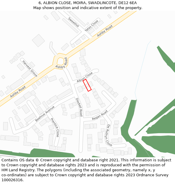 6, ALBION CLOSE, MOIRA, SWADLINCOTE, DE12 6EA: Location map and indicative extent of plot