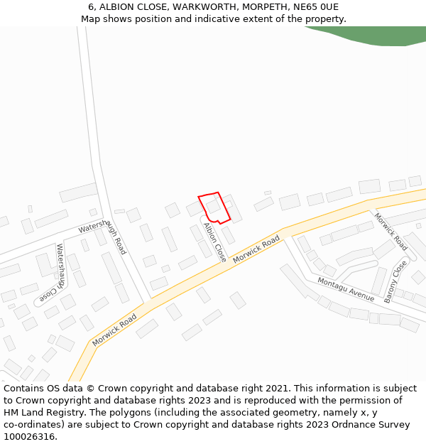 6, ALBION CLOSE, WARKWORTH, MORPETH, NE65 0UE: Location map and indicative extent of plot