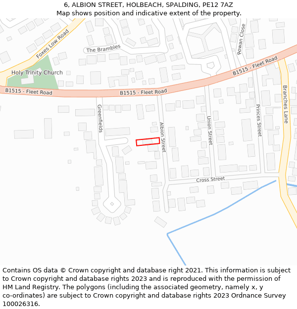 6, ALBION STREET, HOLBEACH, SPALDING, PE12 7AZ: Location map and indicative extent of plot