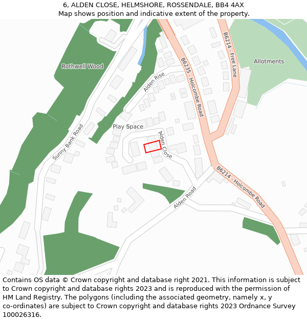 6, ALDEN CLOSE, HELMSHORE, ROSSENDALE, BB4 4AX: Location map and indicative extent of plot