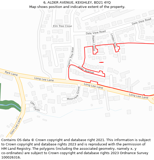 6, ALDER AVENUE, KEIGHLEY, BD21 4YQ: Location map and indicative extent of plot