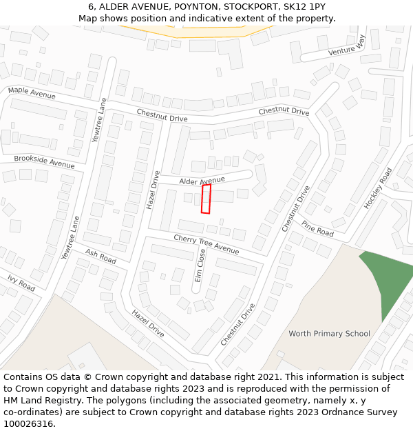 6, ALDER AVENUE, POYNTON, STOCKPORT, SK12 1PY: Location map and indicative extent of plot