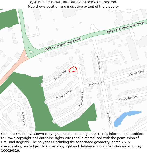 6, ALDERLEY DRIVE, BREDBURY, STOCKPORT, SK6 2PN: Location map and indicative extent of plot