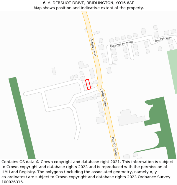 6, ALDERSHOT DRIVE, BRIDLINGTON, YO16 6AE: Location map and indicative extent of plot