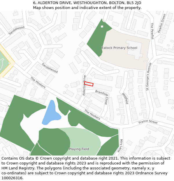 6, ALDERTON DRIVE, WESTHOUGHTON, BOLTON, BL5 2JD: Location map and indicative extent of plot