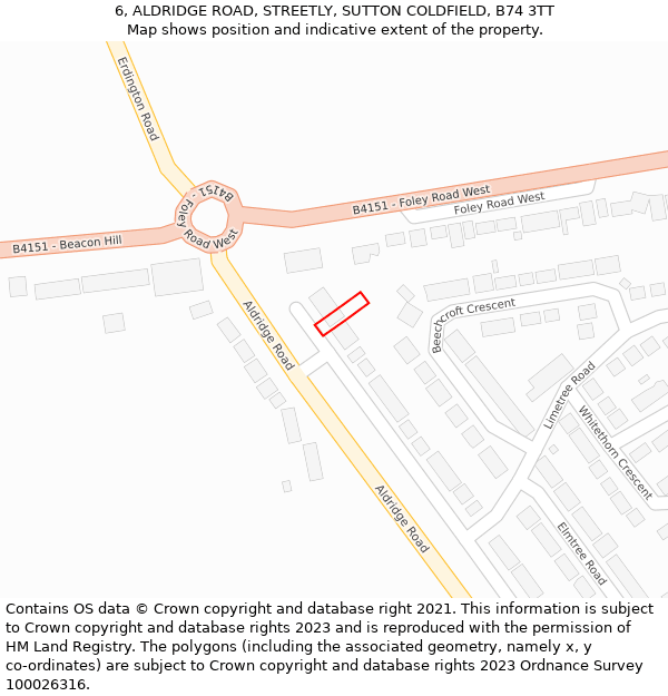 6, ALDRIDGE ROAD, STREETLY, SUTTON COLDFIELD, B74 3TT: Location map and indicative extent of plot