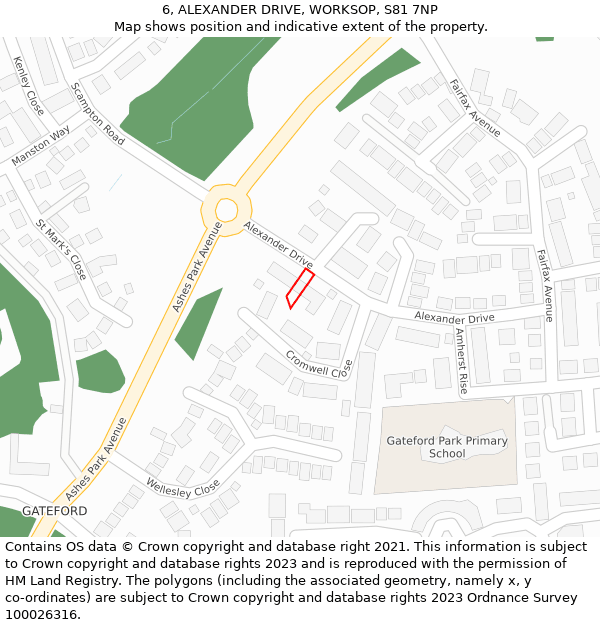 6, ALEXANDER DRIVE, WORKSOP, S81 7NP: Location map and indicative extent of plot