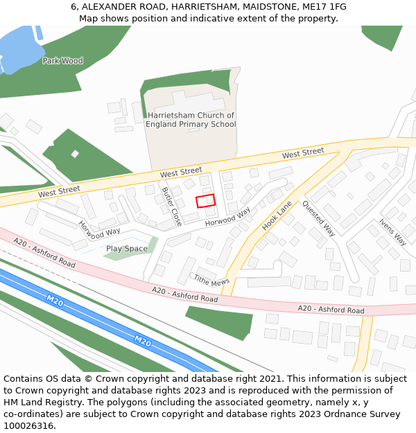 6, ALEXANDER ROAD, HARRIETSHAM, MAIDSTONE, ME17 1FG: Location map and indicative extent of plot