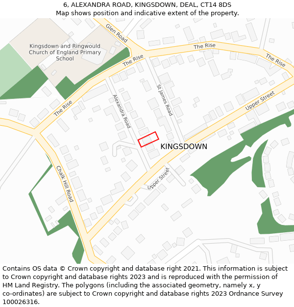 6, ALEXANDRA ROAD, KINGSDOWN, DEAL, CT14 8DS: Location map and indicative extent of plot