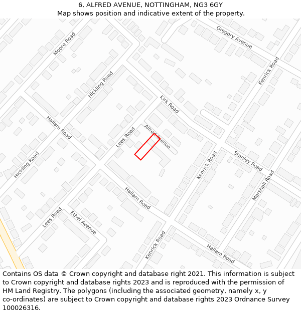 6, ALFRED AVENUE, NOTTINGHAM, NG3 6GY: Location map and indicative extent of plot