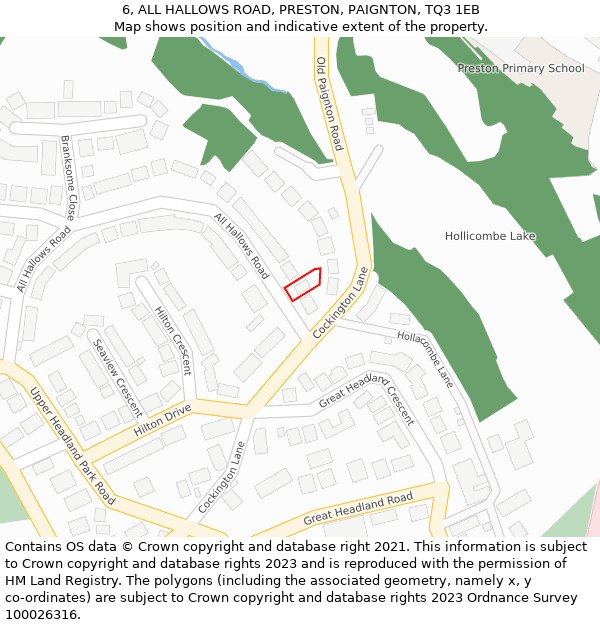 6, ALL HALLOWS ROAD, PRESTON, PAIGNTON, TQ3 1EB: Location map and indicative extent of plot
