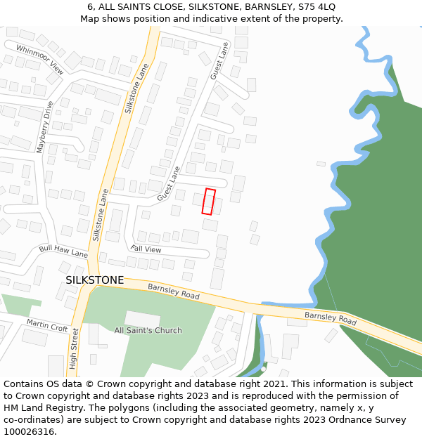 6, ALL SAINTS CLOSE, SILKSTONE, BARNSLEY, S75 4LQ: Location map and indicative extent of plot