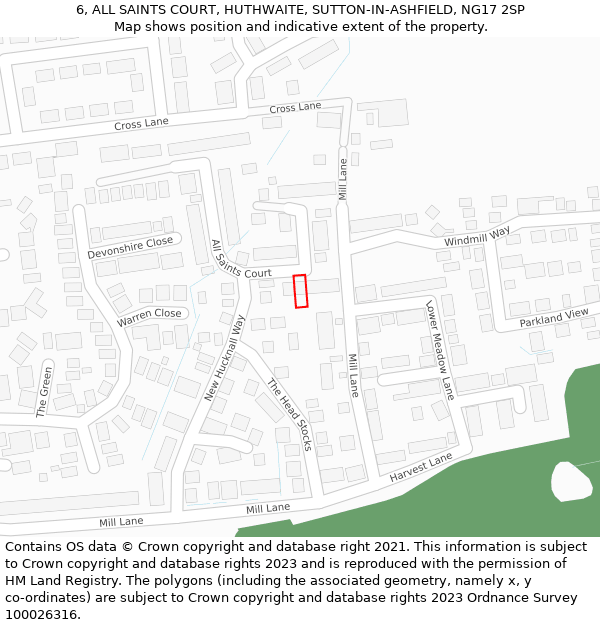 6, ALL SAINTS COURT, HUTHWAITE, SUTTON-IN-ASHFIELD, NG17 2SP: Location map and indicative extent of plot