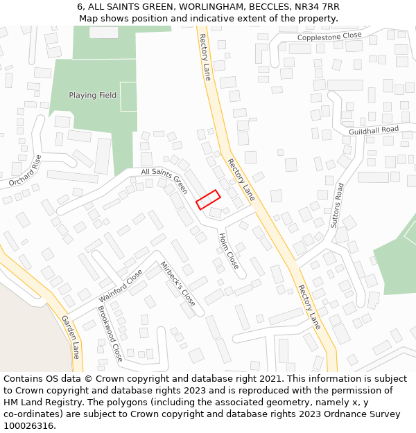 6, ALL SAINTS GREEN, WORLINGHAM, BECCLES, NR34 7RR: Location map and indicative extent of plot