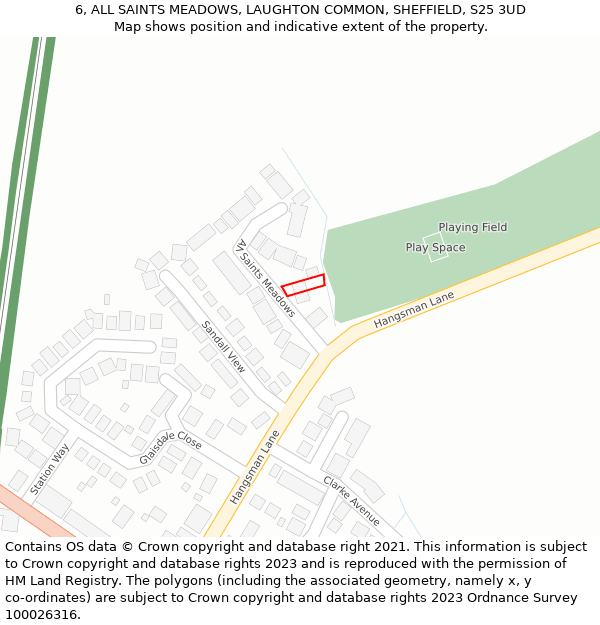 6, ALL SAINTS MEADOWS, LAUGHTON COMMON, SHEFFIELD, S25 3UD: Location map and indicative extent of plot