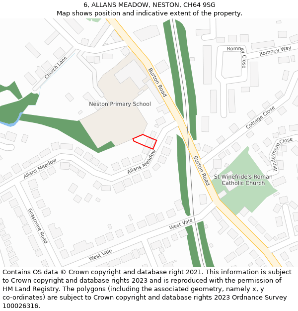 6, ALLANS MEADOW, NESTON, CH64 9SG: Location map and indicative extent of plot