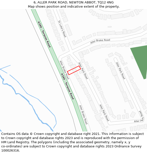 6, ALLER PARK ROAD, NEWTON ABBOT, TQ12 4NG: Location map and indicative extent of plot