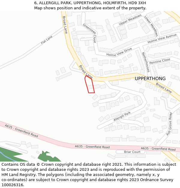 6, ALLERGILL PARK, UPPERTHONG, HOLMFIRTH, HD9 3XH: Location map and indicative extent of plot