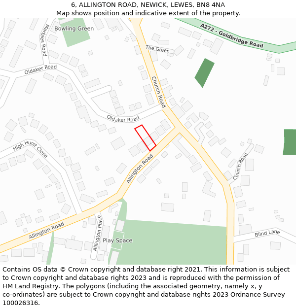 6, ALLINGTON ROAD, NEWICK, LEWES, BN8 4NA: Location map and indicative extent of plot