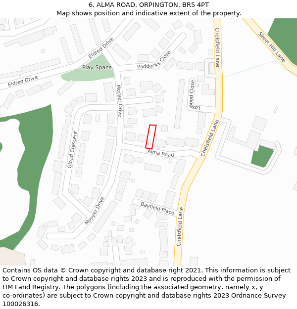 6, ALMA ROAD, ORPINGTON, BR5 4PT: Location map and indicative extent of plot