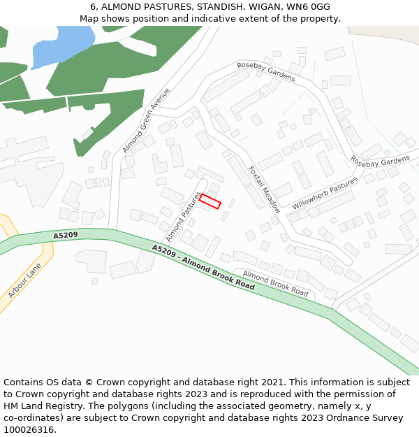 6, ALMOND PASTURES, STANDISH, WIGAN, WN6 0GG: Location map and indicative extent of plot