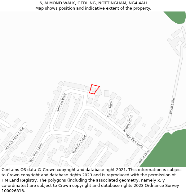 6, ALMOND WALK, GEDLING, NOTTINGHAM, NG4 4AH: Location map and indicative extent of plot