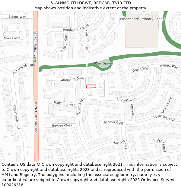 6, ALNMOUTH DRIVE, REDCAR, TS10 2TD: Location map and indicative extent of plot