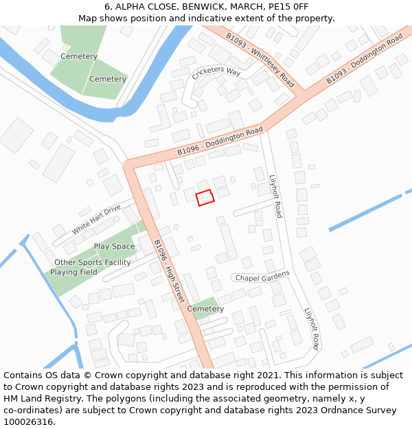 6, ALPHA CLOSE, BENWICK, MARCH, PE15 0FF: Location map and indicative extent of plot