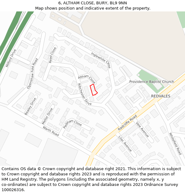 6, ALTHAM CLOSE, BURY, BL9 9NN: Location map and indicative extent of plot