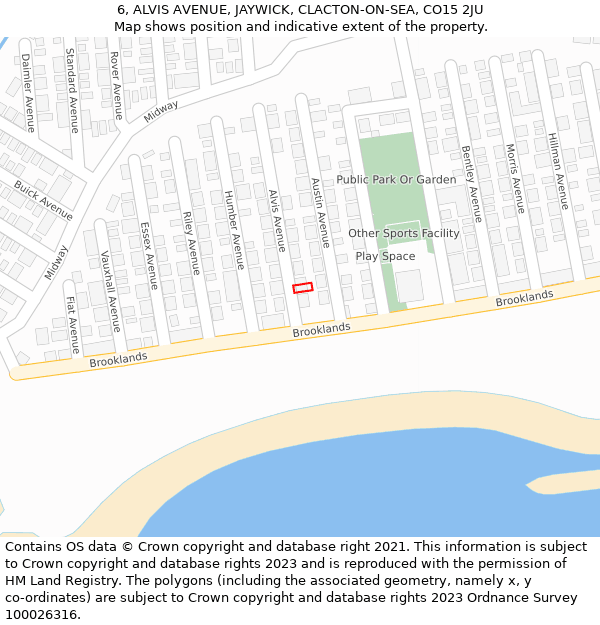 6, ALVIS AVENUE, JAYWICK, CLACTON-ON-SEA, CO15 2JU: Location map and indicative extent of plot