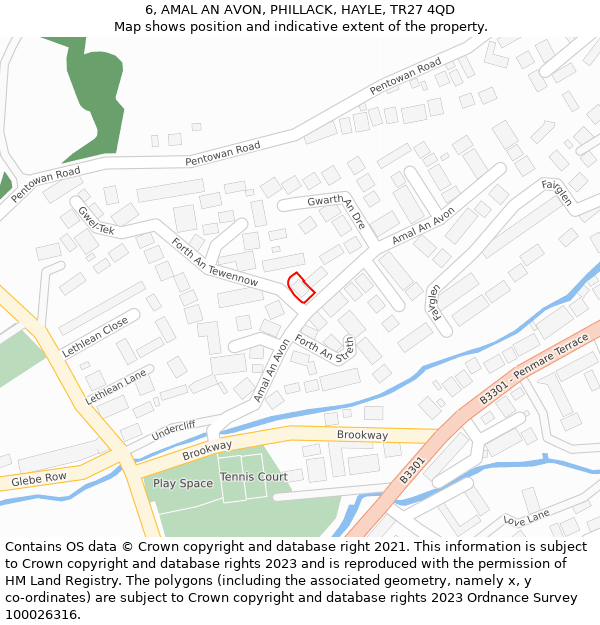 6, AMAL AN AVON, PHILLACK, HAYLE, TR27 4QD: Location map and indicative extent of plot